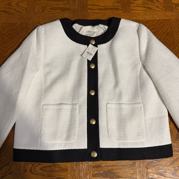 NEW J. Crew Factory Lady Tweed Jacket 14 Black White Gold Button Blazer Chic - Picture 6 of 16